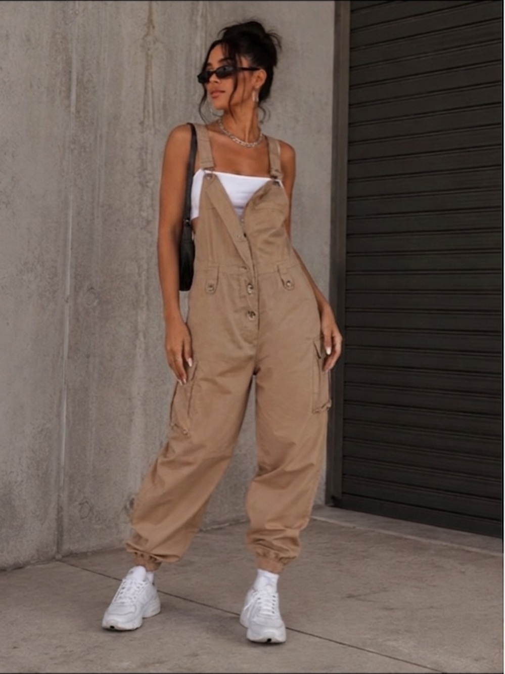 CBR Beige Utility Cargo Overalls Jumpsuit Streetwear Casual Chic Size XL